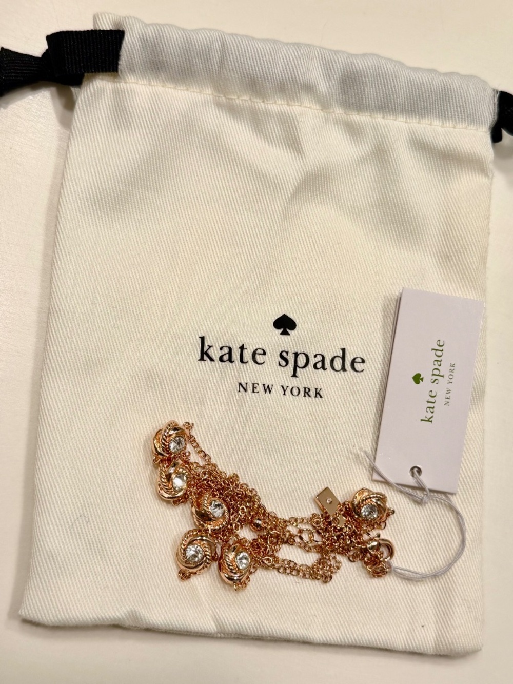 NWT Kate Spade Infinity & Beyond Rose Gold Crystal Station Long Necklace 32"